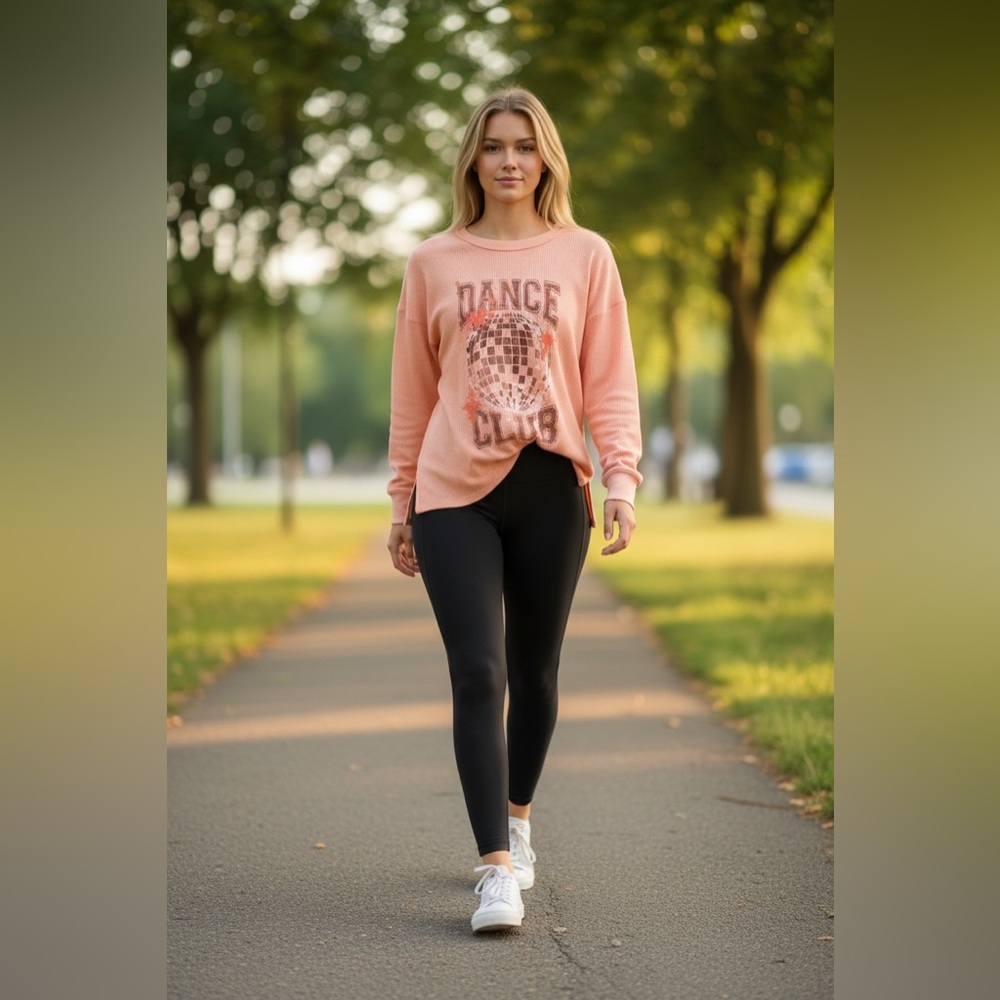 Offline by Aerie waffle Peach Graphic long sleeve tee size S